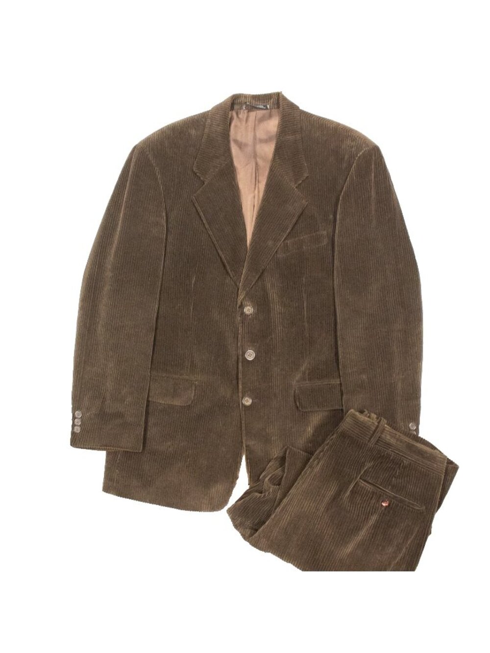 Vintage Harry Rosen Corduroy Suit Cotton Canada 2pc Brown Pleated 40R 34x30